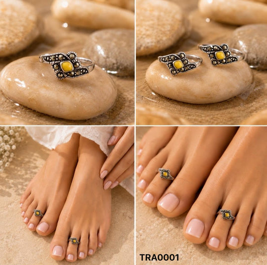 92.5 Sterling Silver Marcasite & Yellow Stone Toe Rings
