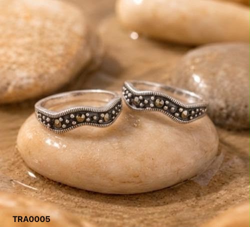 92.5 Sterling Silver Marcasite Toe Rings - Antique-Style Finish