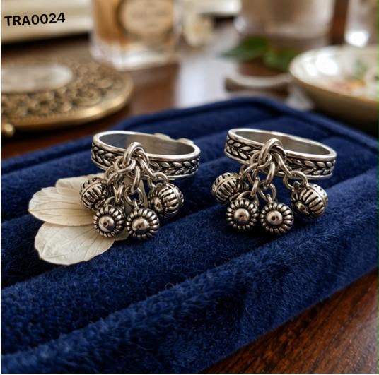 92.5 Sterling Silver Braided Ghungroo Toe Rings