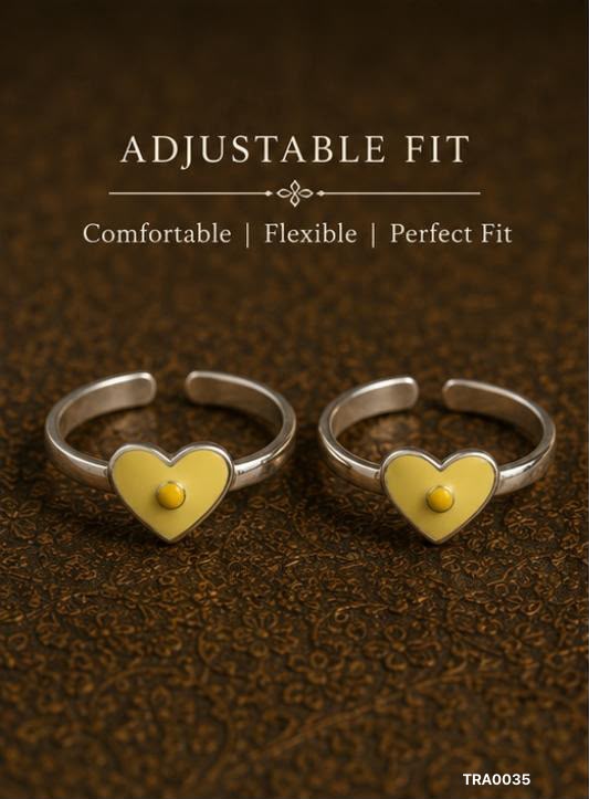 92.5 Sterling Silver Heart Motif Toe Rings - Yellow Enamel
