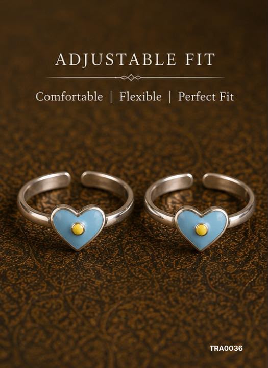92.5 Sterling Silver heart-shaped motif with a soft blue enamel Toe Rings