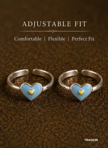 92.5 Sterling Silver heart-shaped motif with a soft blue enamel Toe Rings