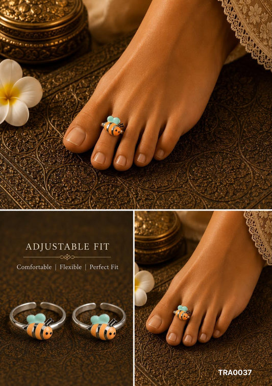 92.5 Sterling Silver bee-shaped motif Enamel Toe Rings