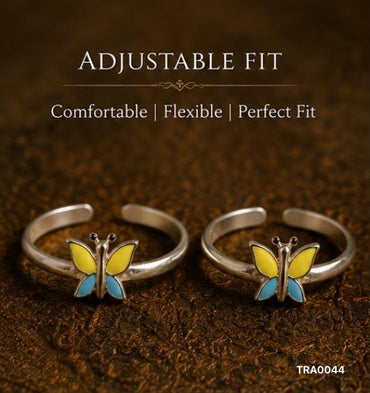 92.5 Sterling Silver butterfly-shaped motif with vibrant yellow and blue enamel Toe Rings