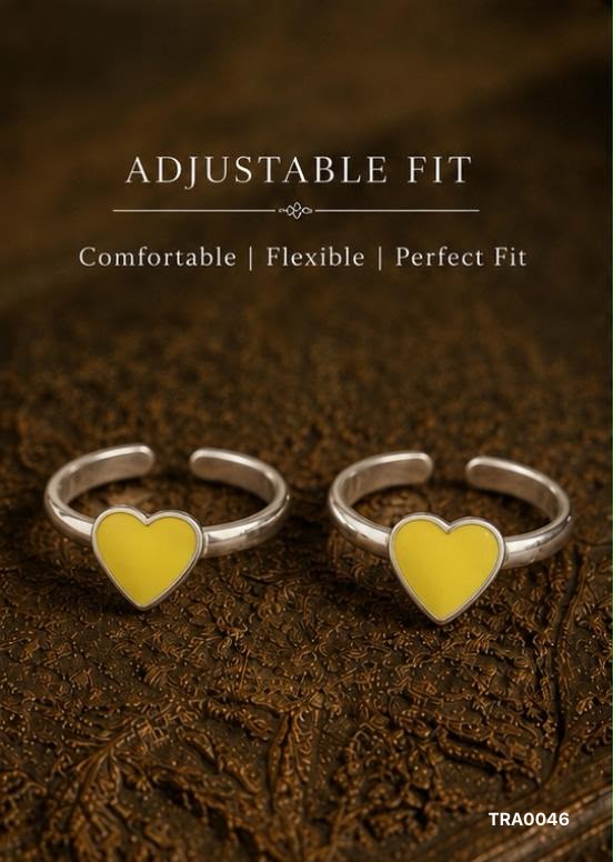 92.5 Sterling Silver heart-shaped motif with a bright yellow enamel Toe Rings