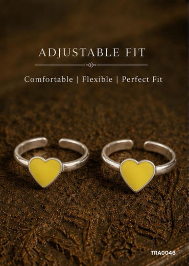 92.5 Sterling Silver heart-shaped motif with a bright yellow enamel Toe Rings