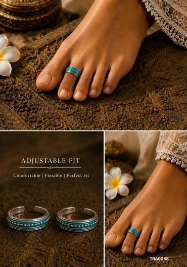 92.5 Sterling Silver classic band design with a vibrant teal enamel Toe Rings