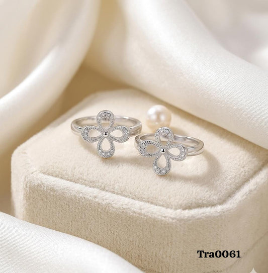 Elegant Floral-Inspired Silver Rings - Open-Work Four-Petal Design