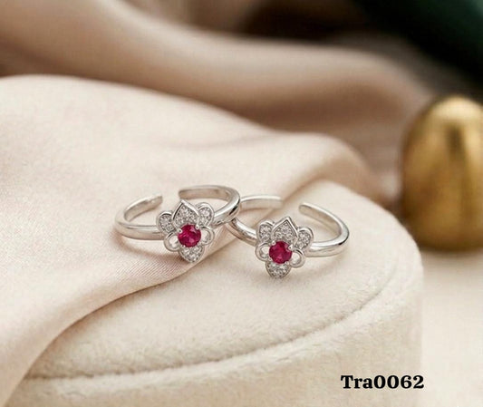 Elegant Floral-Stone Silver Rings
