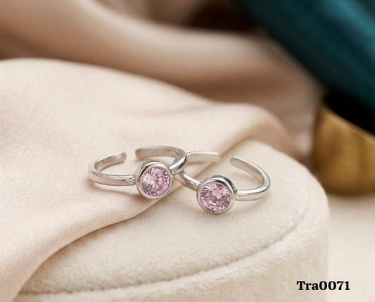 Elegant Round-Stone Silver Rings - Light Pink Gemstone