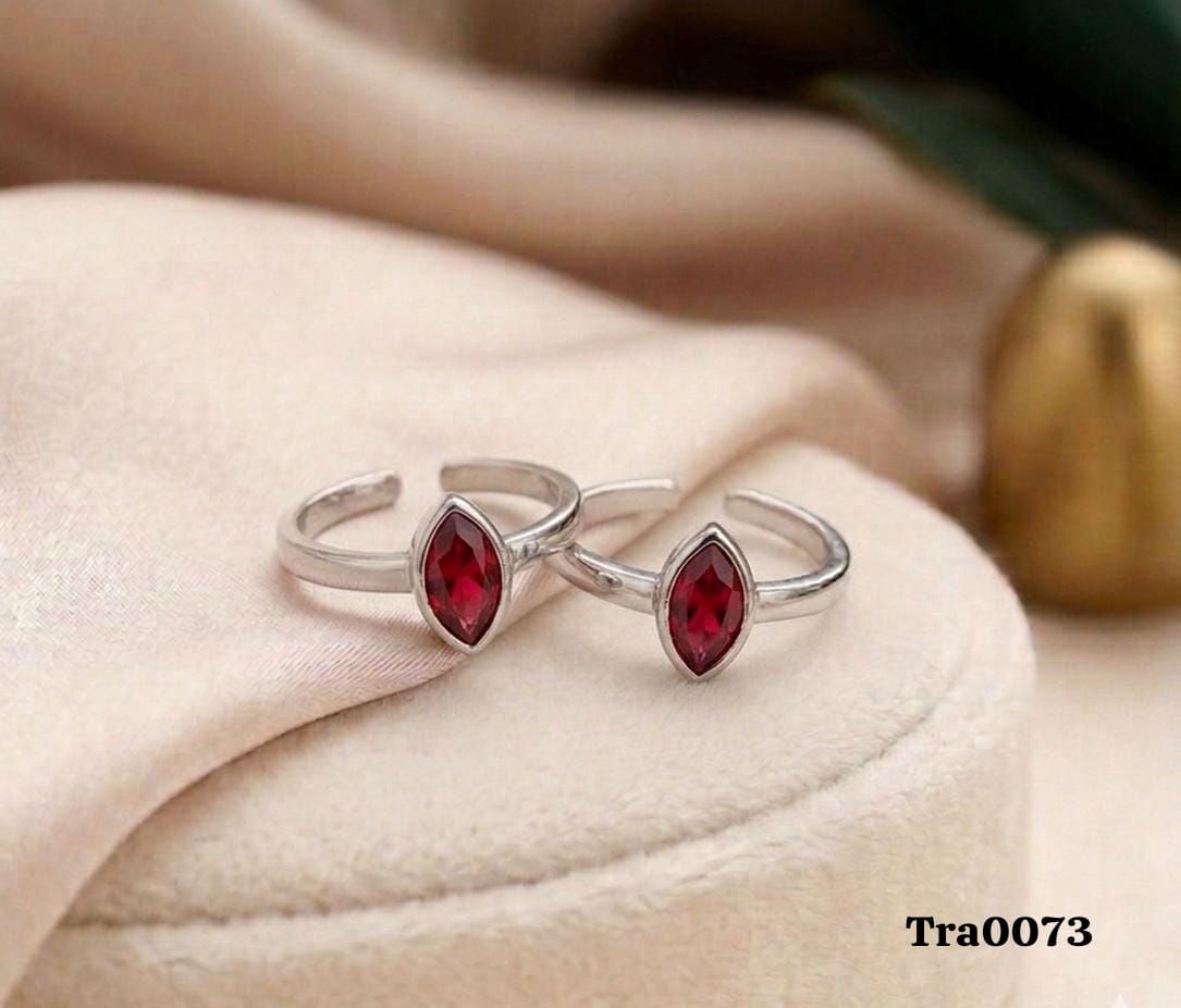 Elegant Marquise-Cut Silver Rings - Deep Red Gemstone