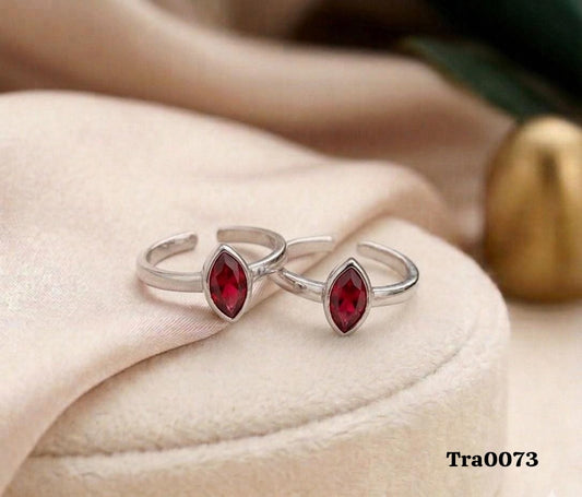 Elegant Marquise-Cut Silver Rings - Deep Red Gemstone