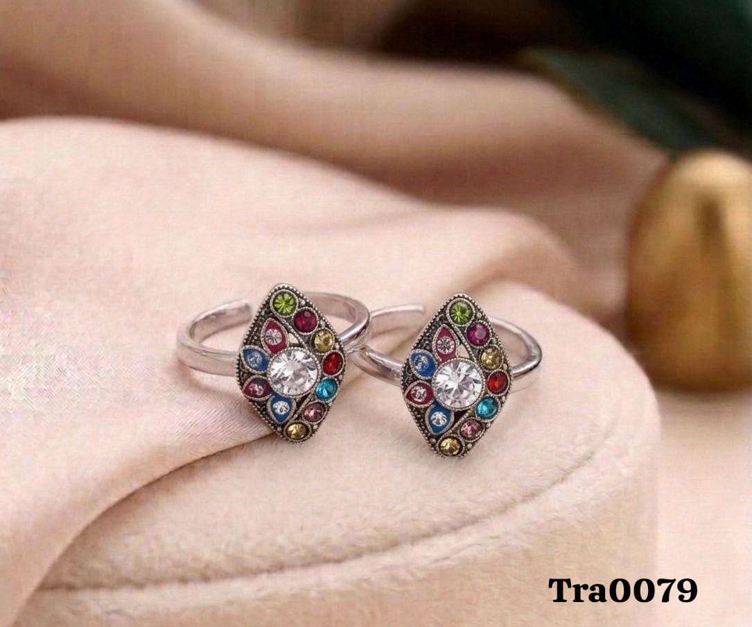 Decorative Multi-Color Silver Rings