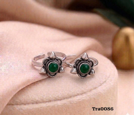 Green Stone Sterling Silver Ring Set