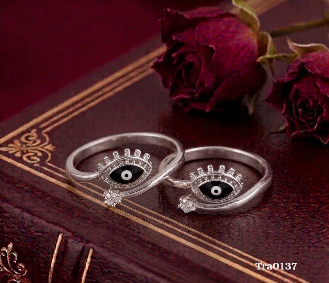 Evil Eye Motif with "Eyelash" Silver Toe Rings - Classic