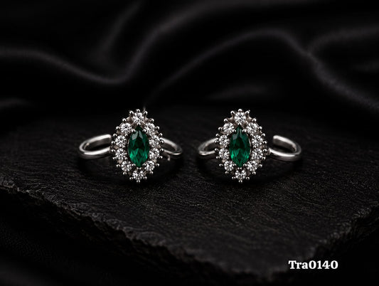Marquise-cut green stone Silver Toe Rings