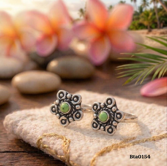 Small green stone Silver Toe Rings