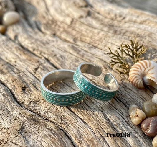 Teal-enameled Silver Toe Rings