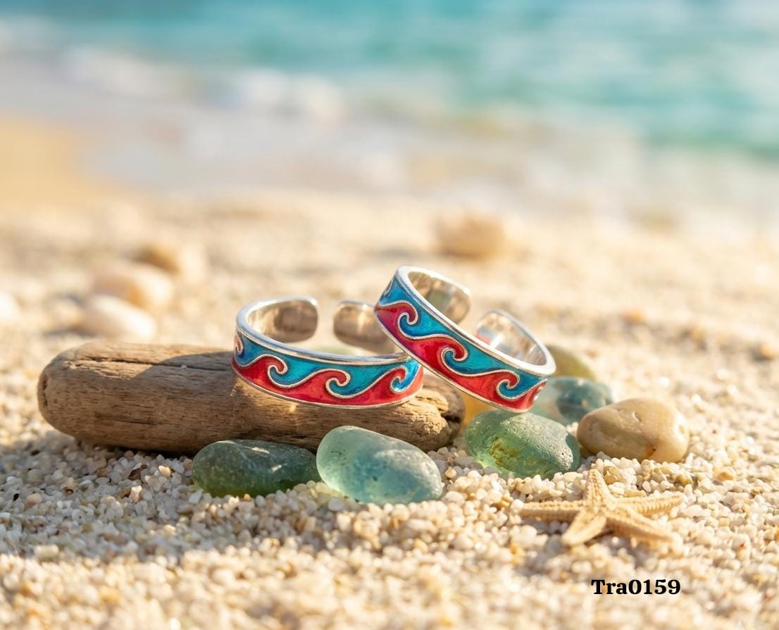 Colorful wave-like pattern Silver Toe Rings