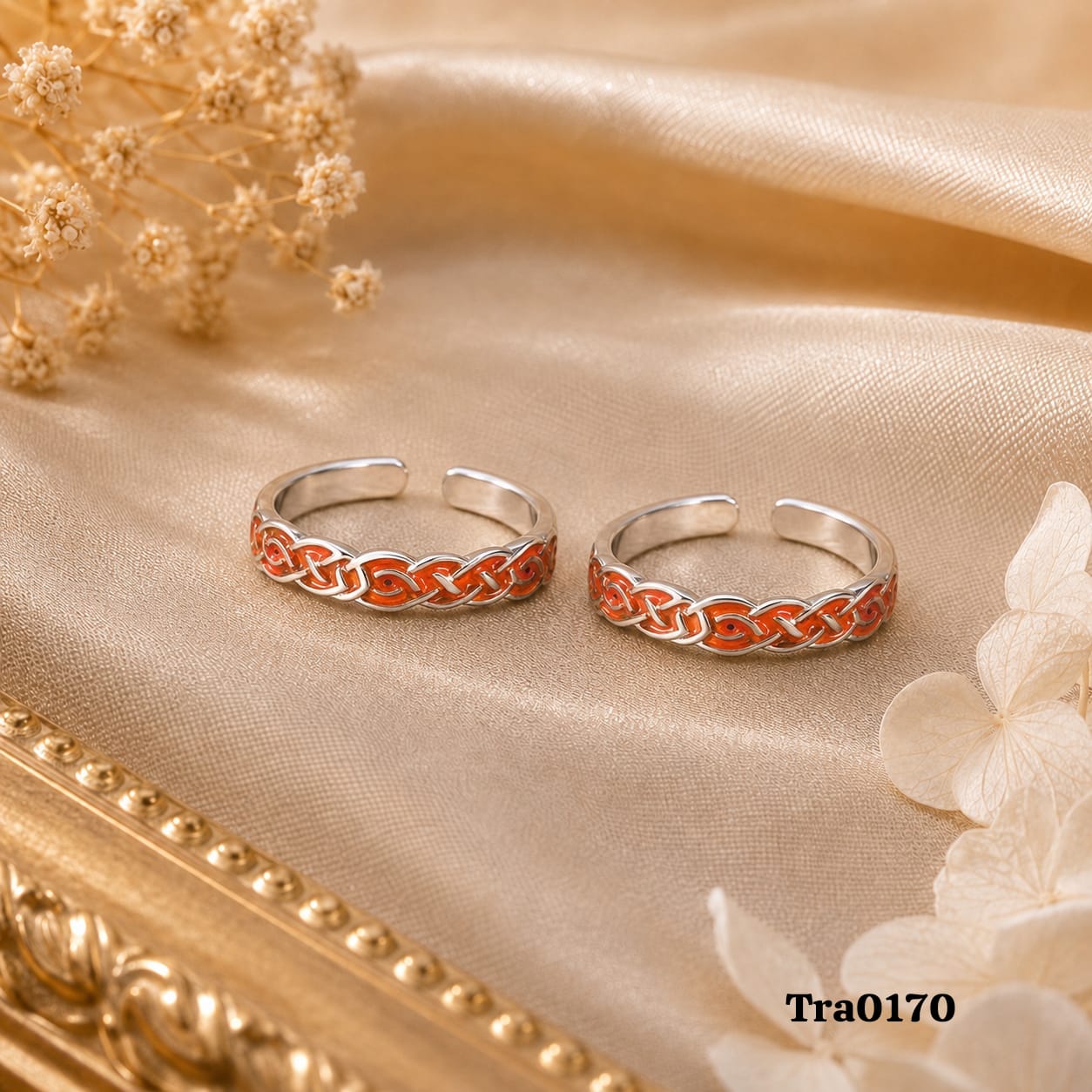Red enameled Silver Toe Rings