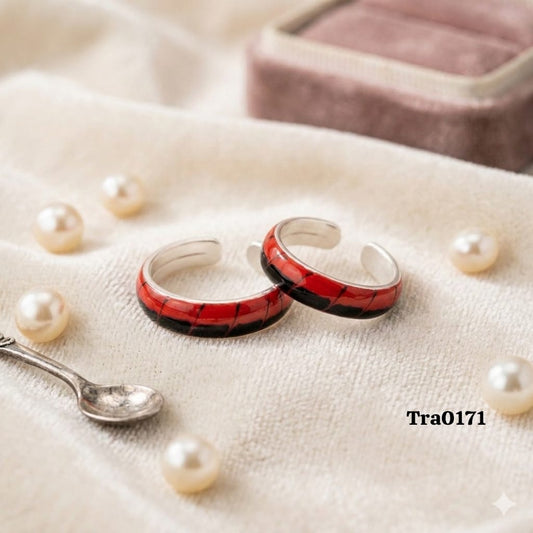 Red & Black enameled Silver Toe Rings