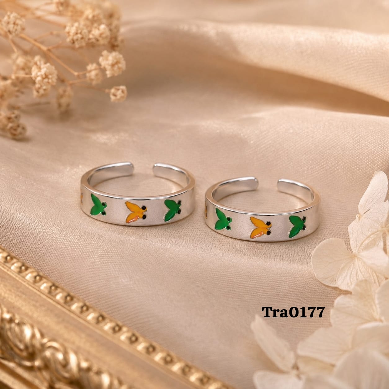 92.5 Sterling Silver colorful enameled butterflies Toe Rings