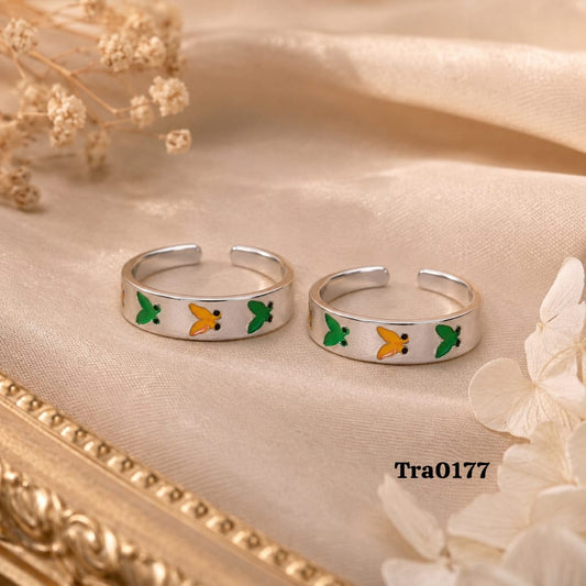 92.5 Sterling Silver colorful enameled butterflies Toe Rings