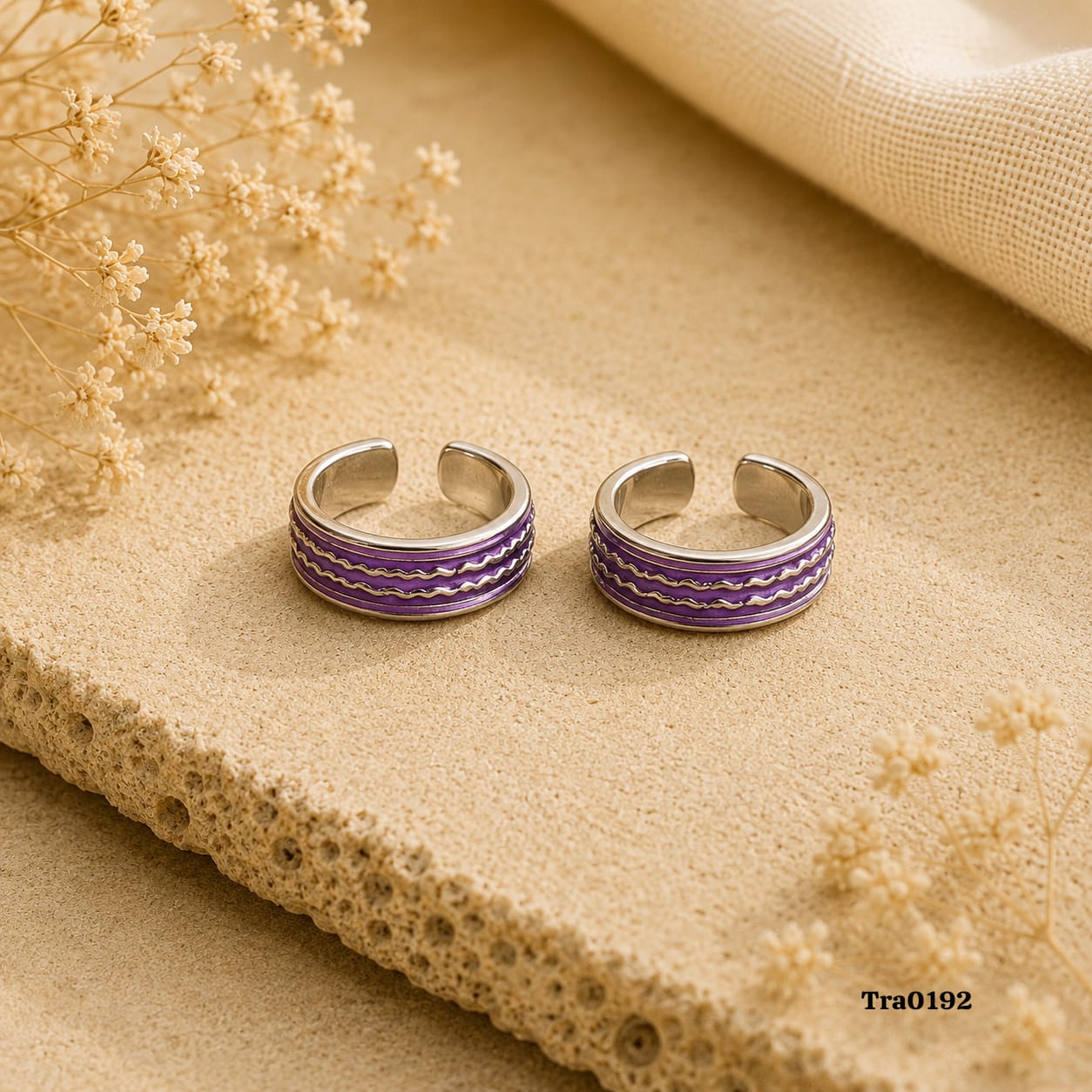 Purple wave pattern Silver Toe Rings