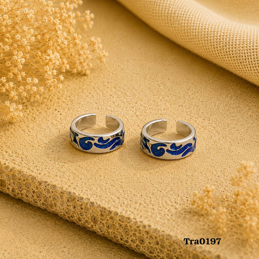 Swirling dark blue enameled Silver Toe Rings