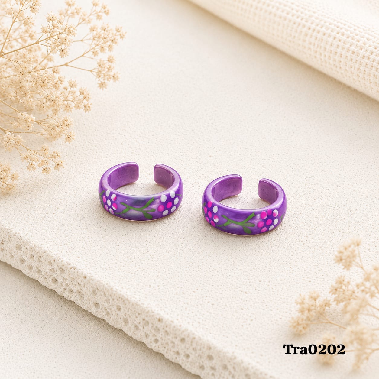 Purple enameled Silver Toe Rings