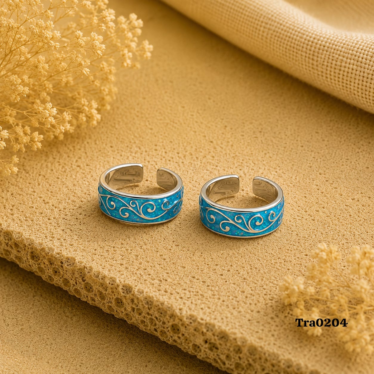 Blue enameled Silver Toe Rings