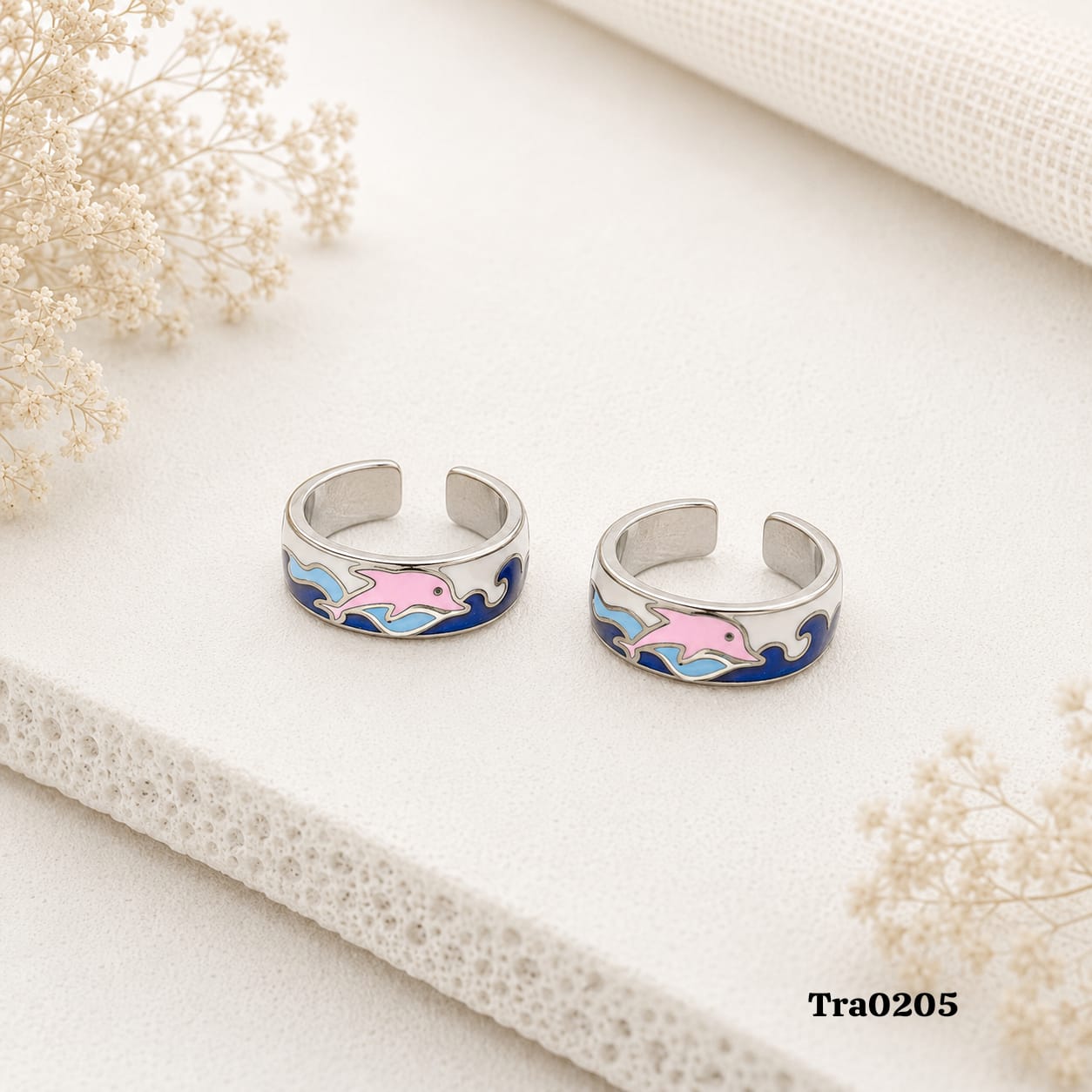 Pink dolphins Silver Toe Rings