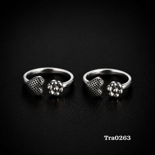 Grid-patterned heart Silver Toe Rings