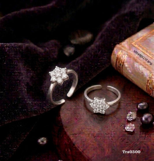 Elegant Sterling Silver stone-studded floral pattern Toe Rings