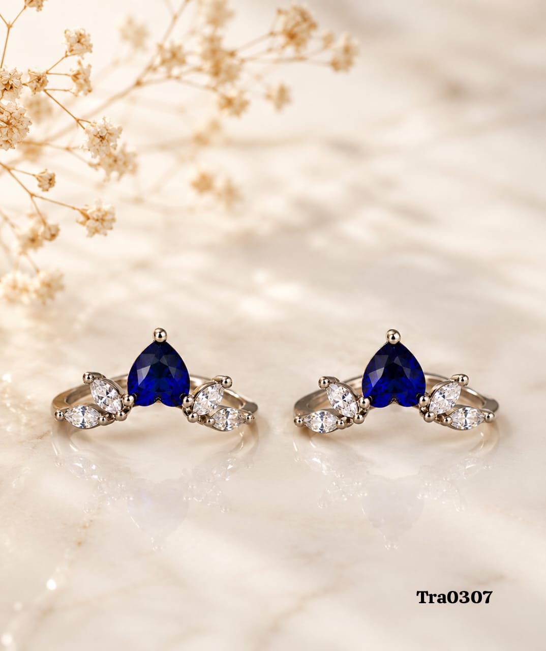 Sterling Silver blue heart-shaped stone Toe Rings