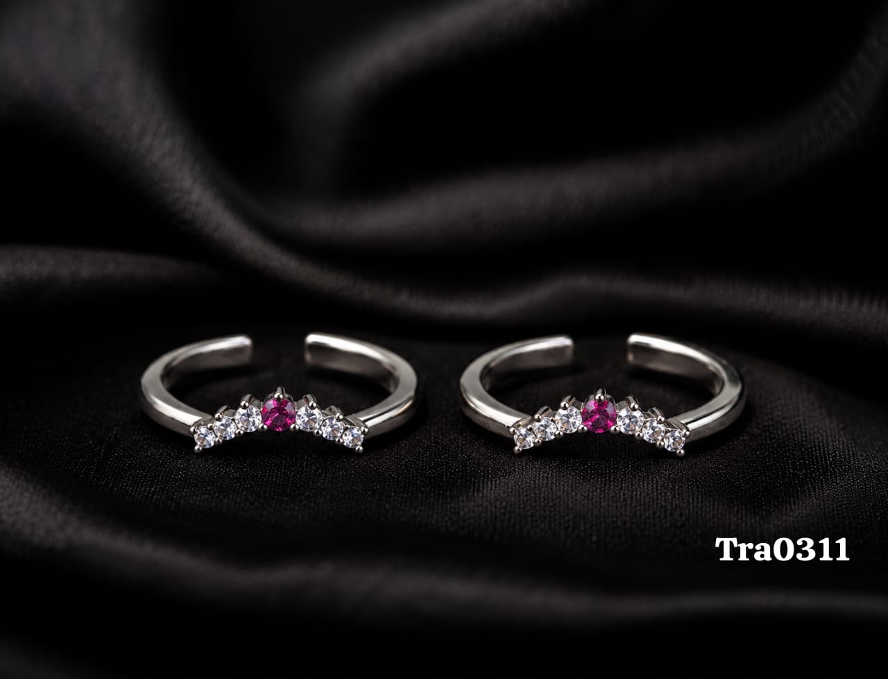 Sterling Silver pink stone Toe Rings