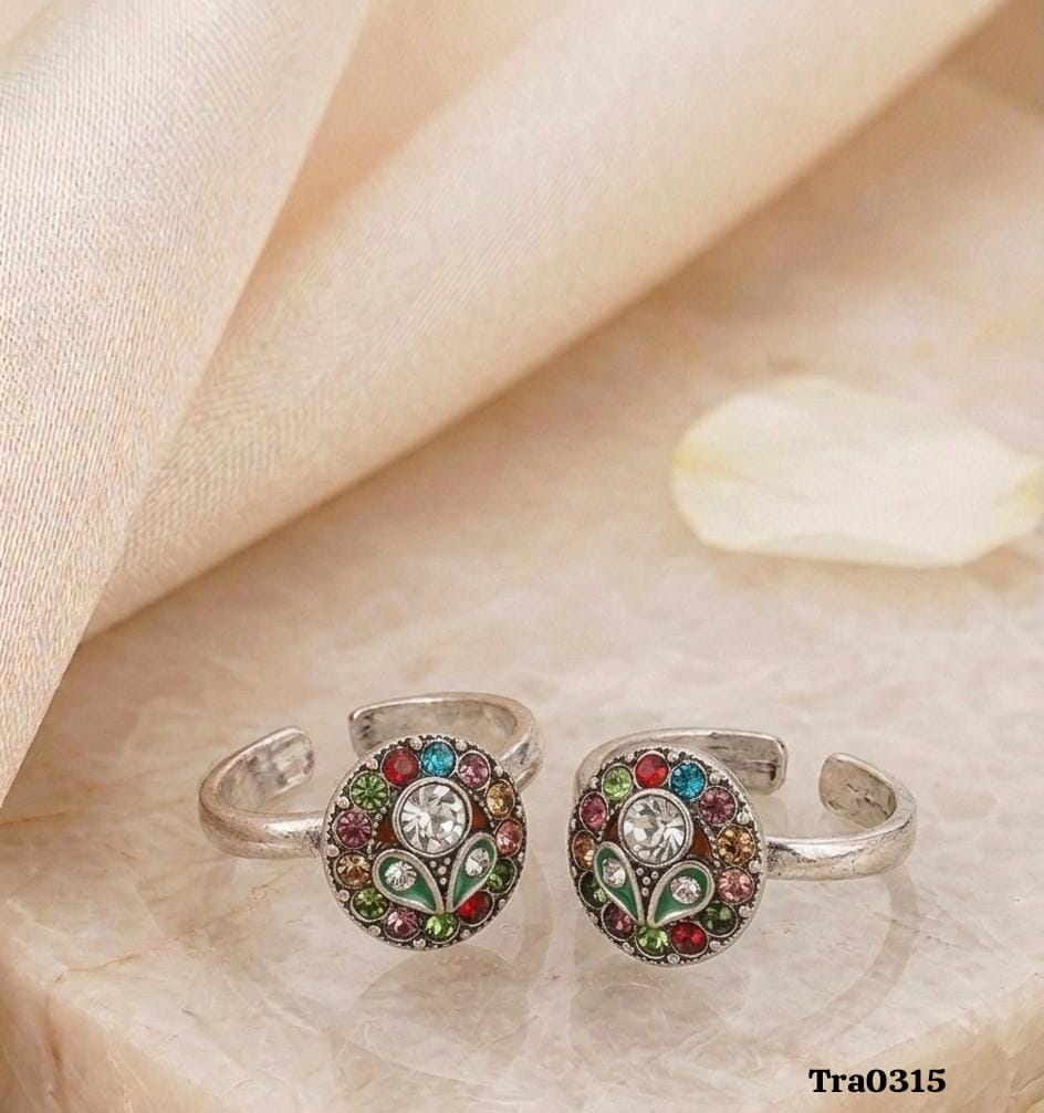 Sterling Silver green enamel Toe Rings