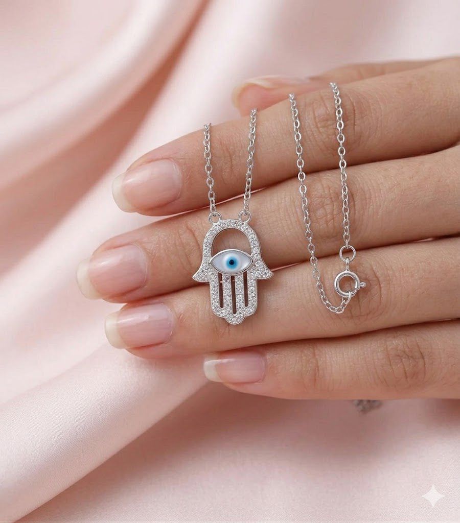 92.5 sterling silver neckpiece with evil eye Hamsa