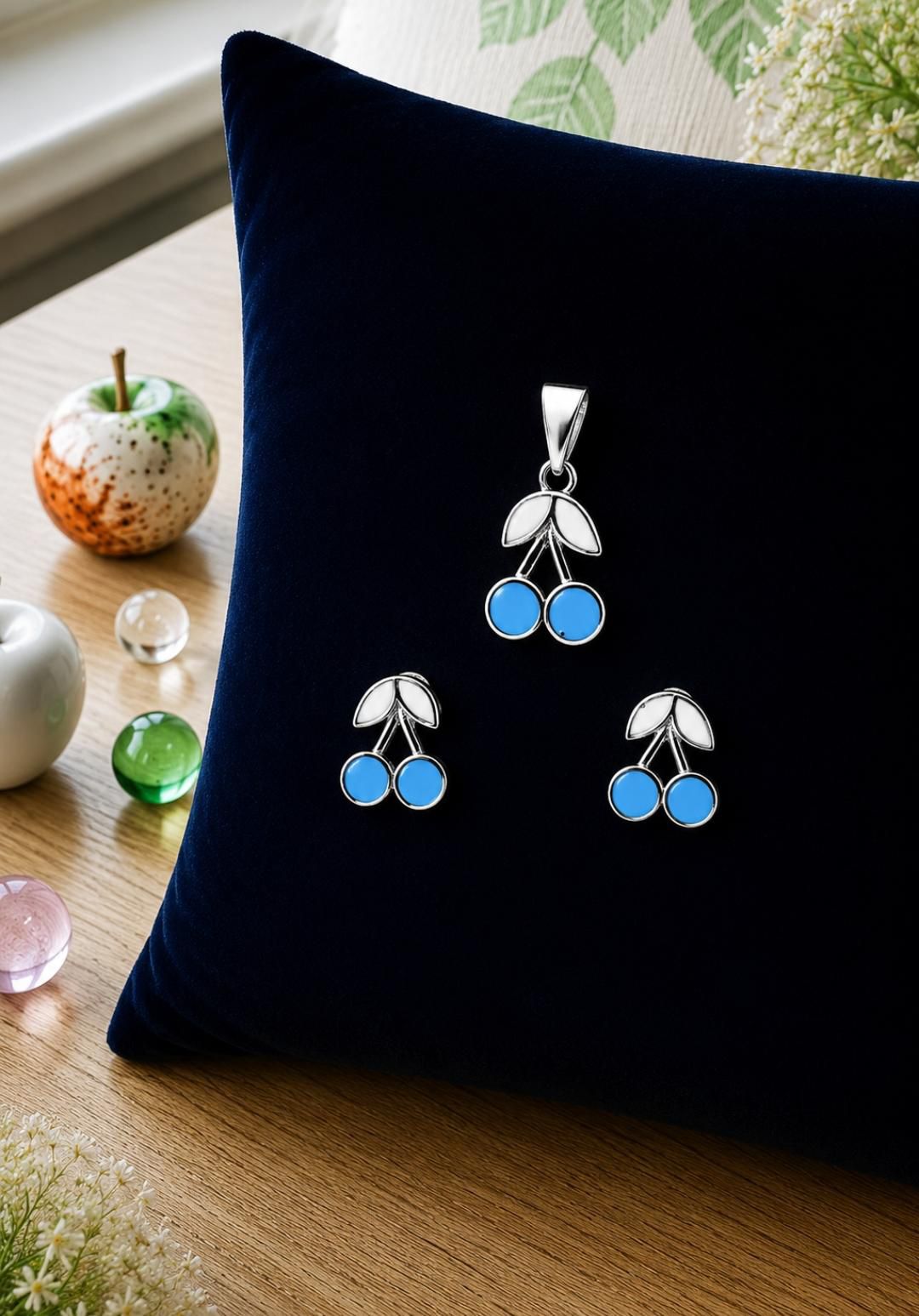 The Azure Orchard 92.5 sterling silver pendant earring Set