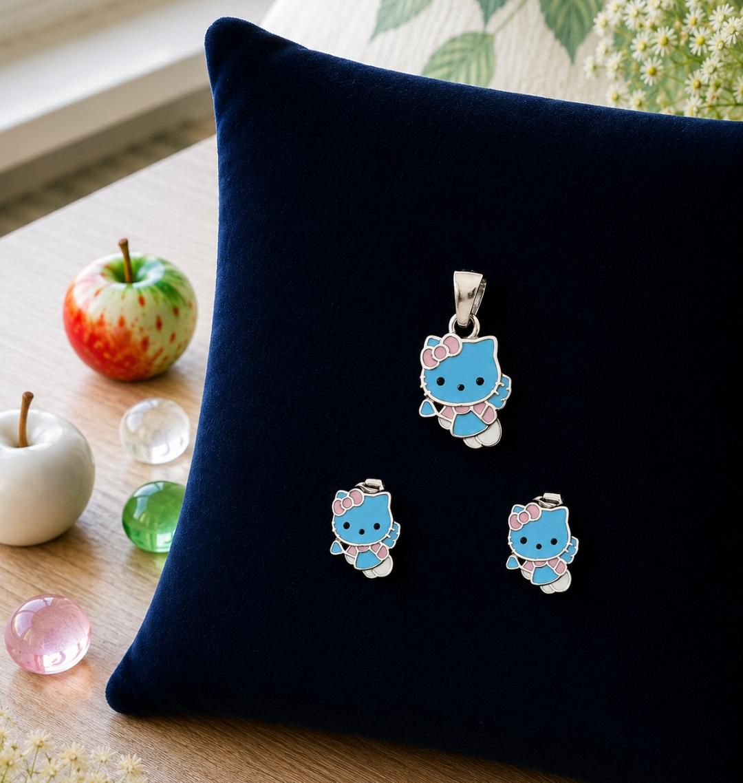 Mermaid Kitty pendant earring set