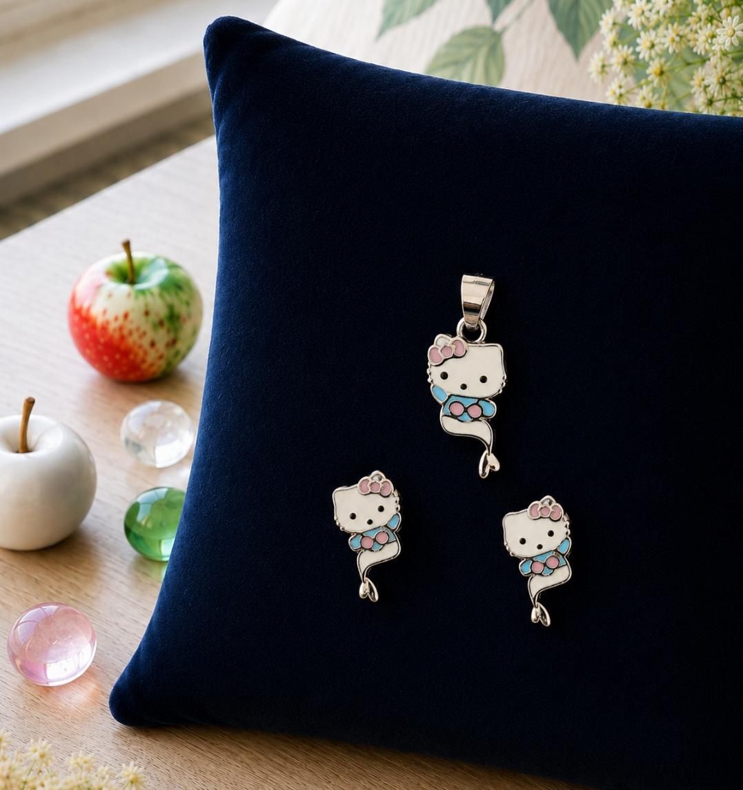 Mermaid Kitty pendant earring set