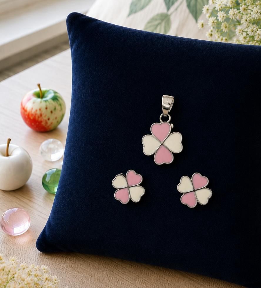 Pink Clover pendant earring set