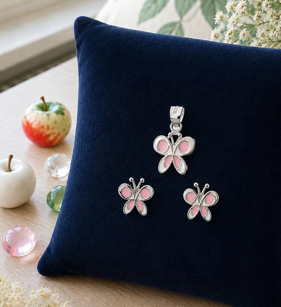 Pink Butterfly pendant earring set