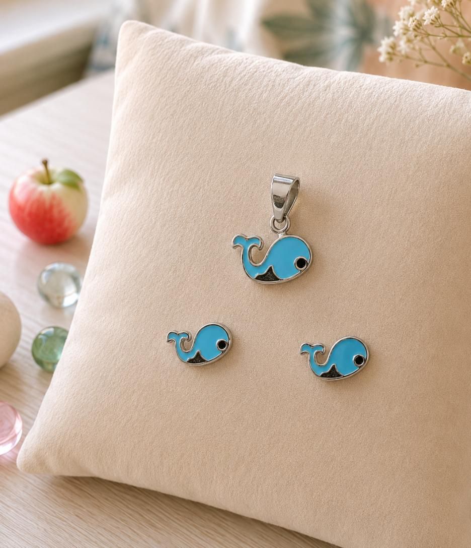 Ocean Whale 92.5 Sterling Silver Pendant & Earring Set