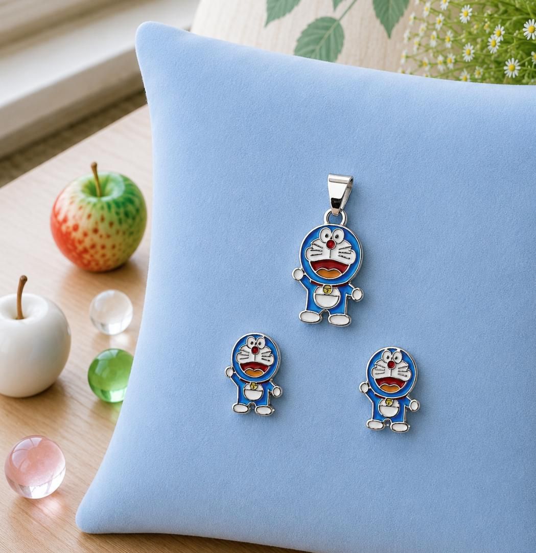 Cartoon Character doremon 92.5 Sterling Silver Pendant & Earring Set
