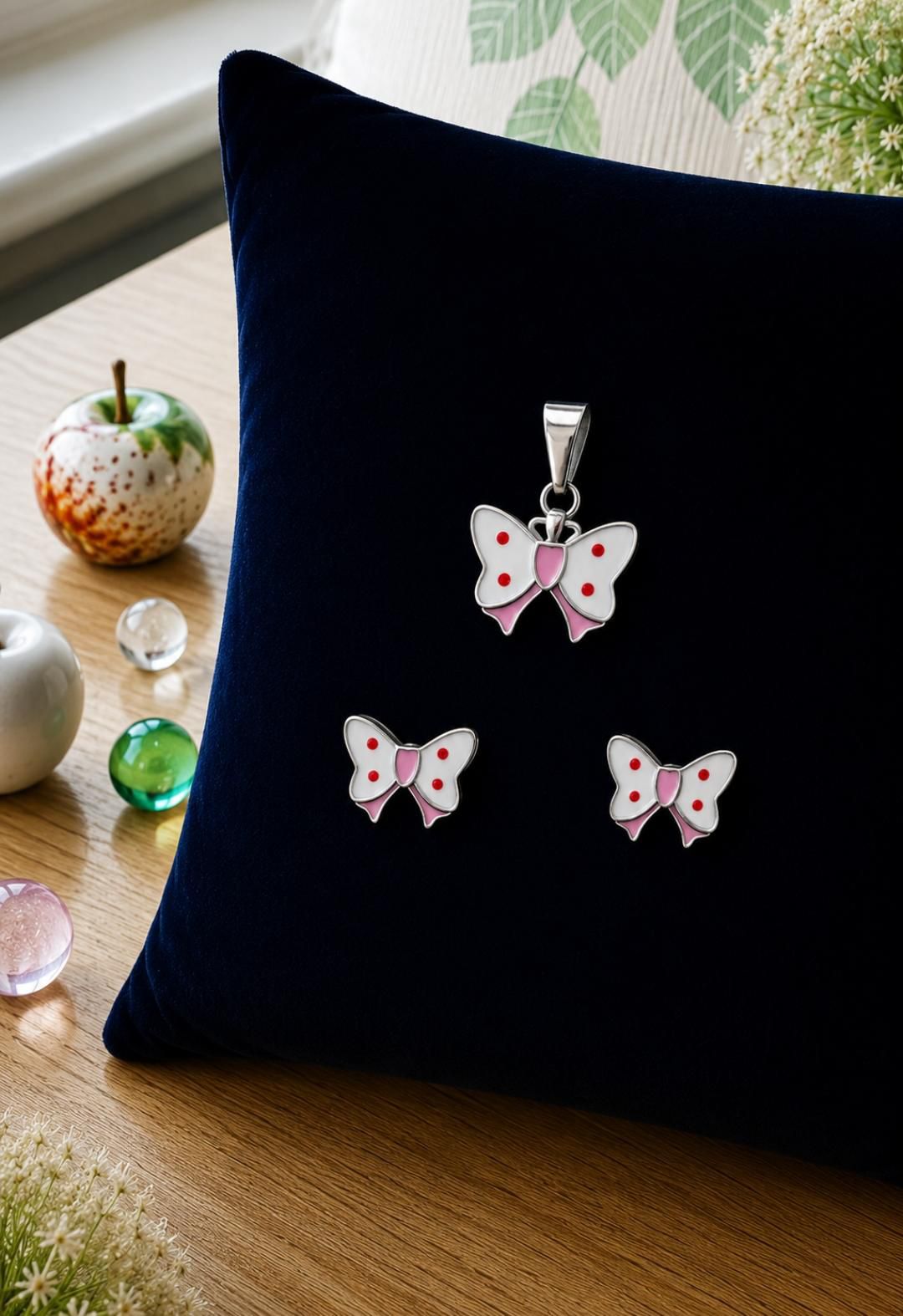 Playful Polka Dot Butterfly 92.5 Sterling Silver pendant earring Set