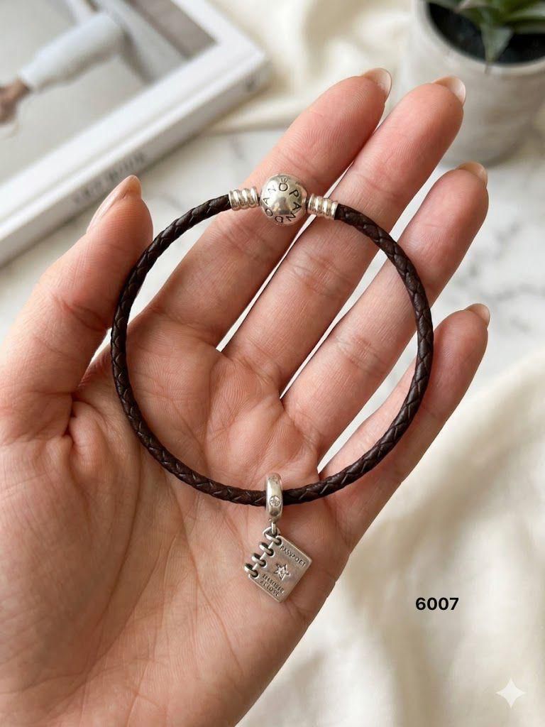 92.5 Sterling Silver & Leather Bracelet – Passport Travel Charm
