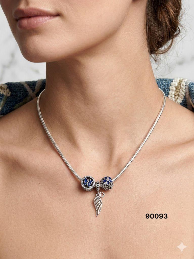 92.5 Sterling Silver Necklace – Angel Wing & Blue Enamel Charm