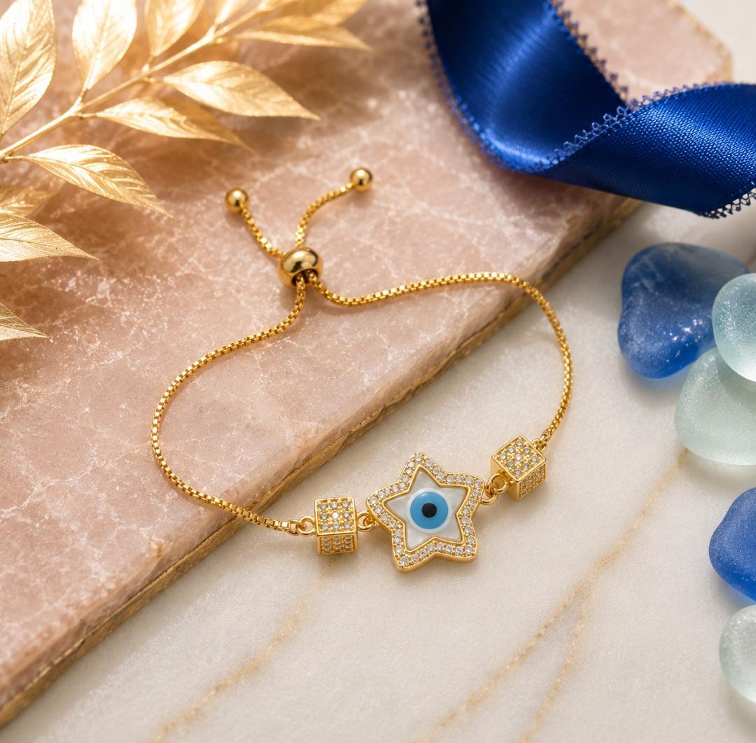 92.5 Sterling Silver Gold-Plated Evil Eye Star Bracelet