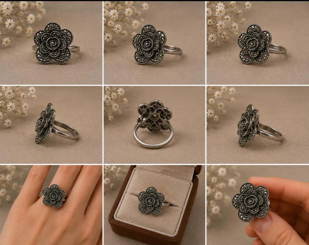 Marcasite Rose Flower Ring